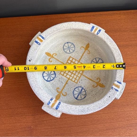 Modernist Bowl Tray Planter Alfaraz ceramic art Brutalist Hand painted Large - Picture 3 of 12